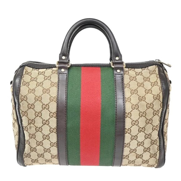 Gucci Handbags - GUCCI GG Pattern Sherry Travel Hand Boston Bag Canvas Leather Brown GHW 74ZA087